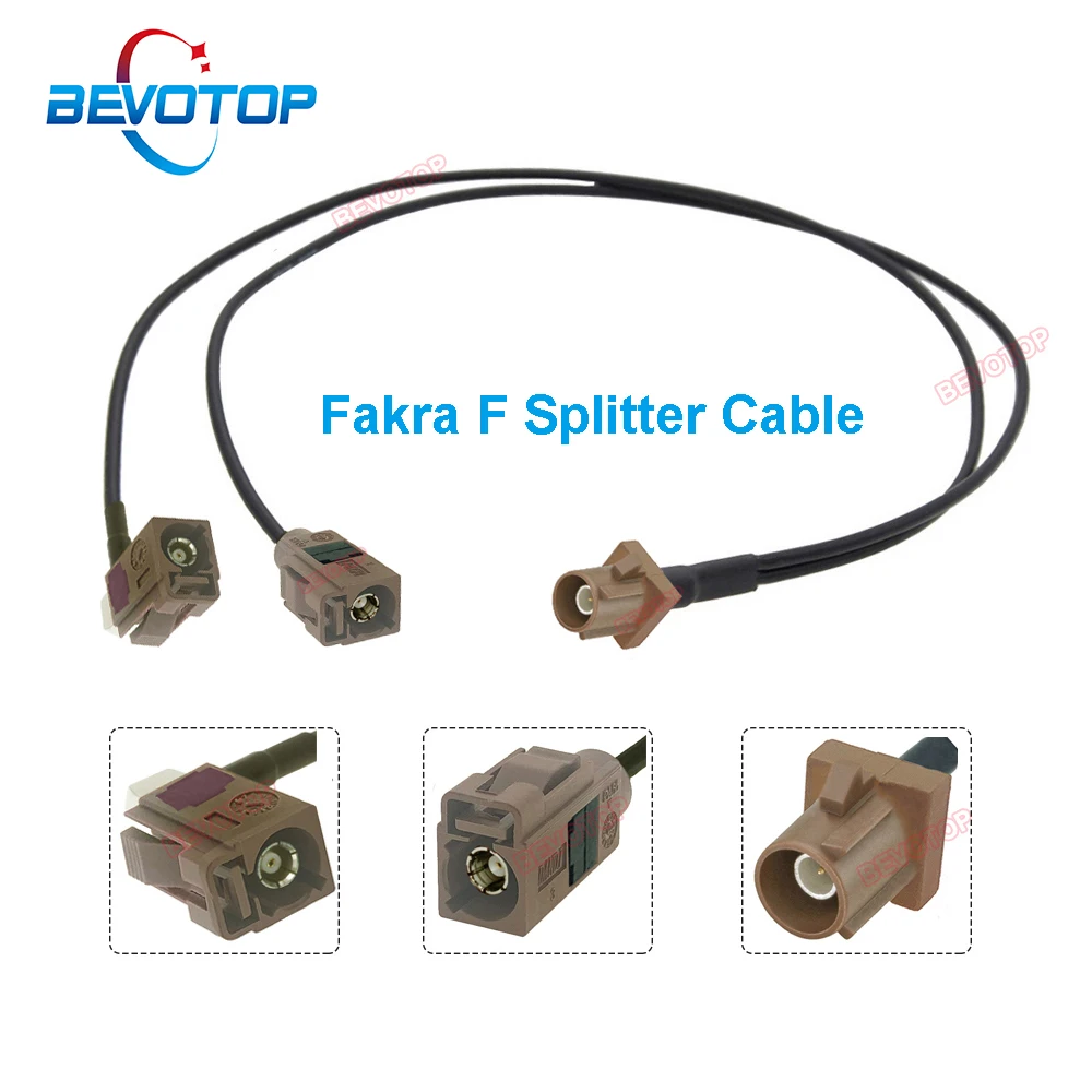 Brwon Fakra F Splitter Y Type Cable Fakra Code F 1 Male to 2 Female Straight/ Right Angle Jack RG174 Pigtail Wire Harness Jumper