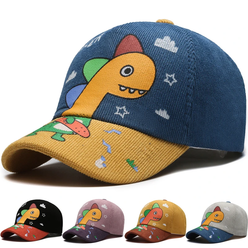 Piccoli dinosauri delle quattro stagioni, Cappelli per bambini, Berretti da baseball per bambini, Cappellini a blocchi di colore simpatico cartone