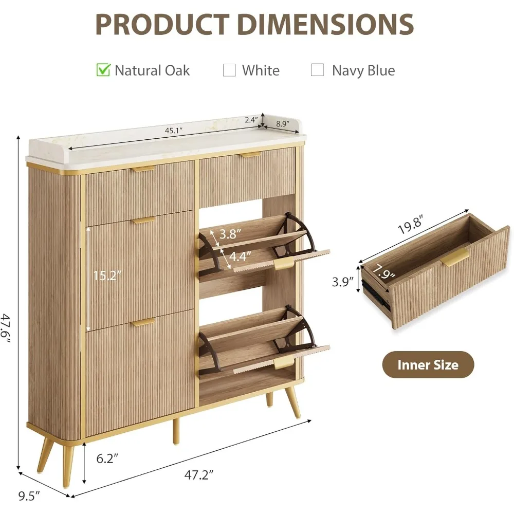 Rillen-Schuhschrank mit 4 Klappschubladen und 2 Schubladen, unabhängiger versteckter Schuhschrank mit verstellbaren Regalen