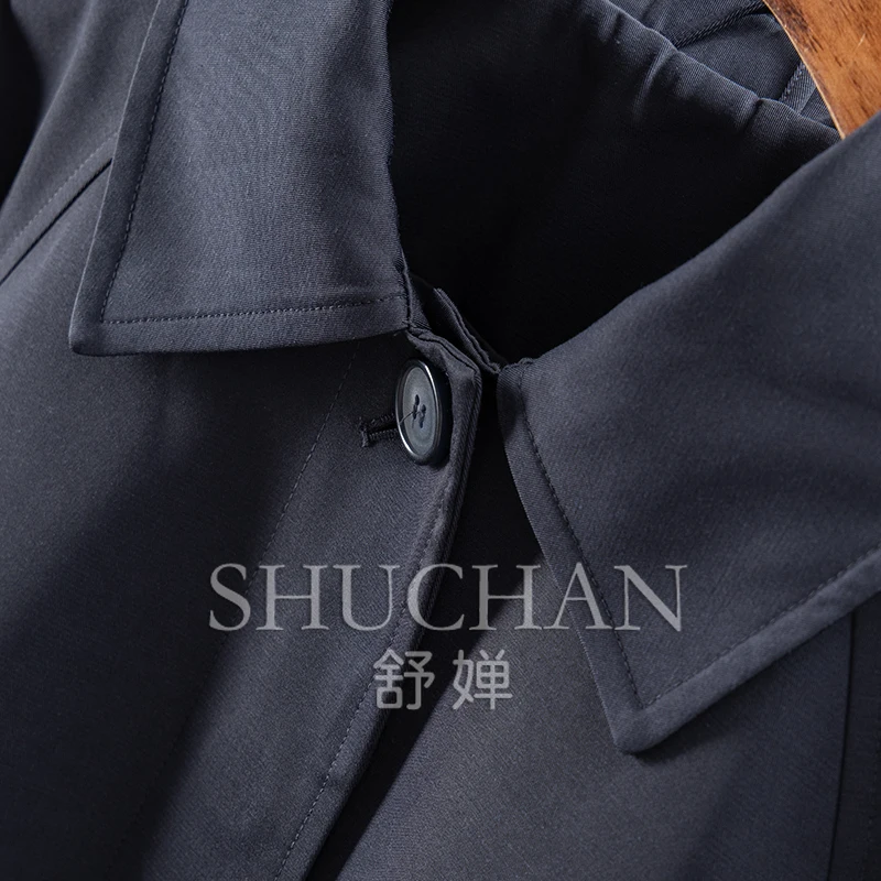 Spring home, early autumn, good version! Xiaohe + simple loose lapel one-hand long trench coat female 66C2