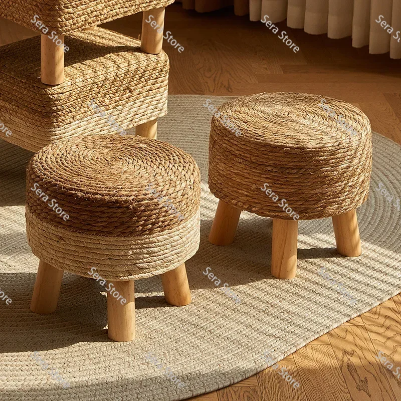 Grass Woven Stool, Rural Low Stool, Rattan Woven Shoe Changing Stool, Thickened Woven Seat Cushion Stool