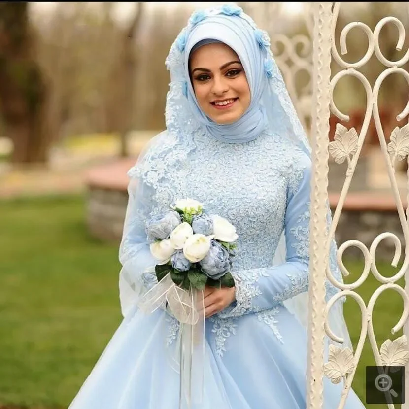 Robe De Soiree Arabic Muslim Long Sleeve High Neckline Wedding Dresses 2025 Ball Gown For Women Dress Including Veils and Scarf