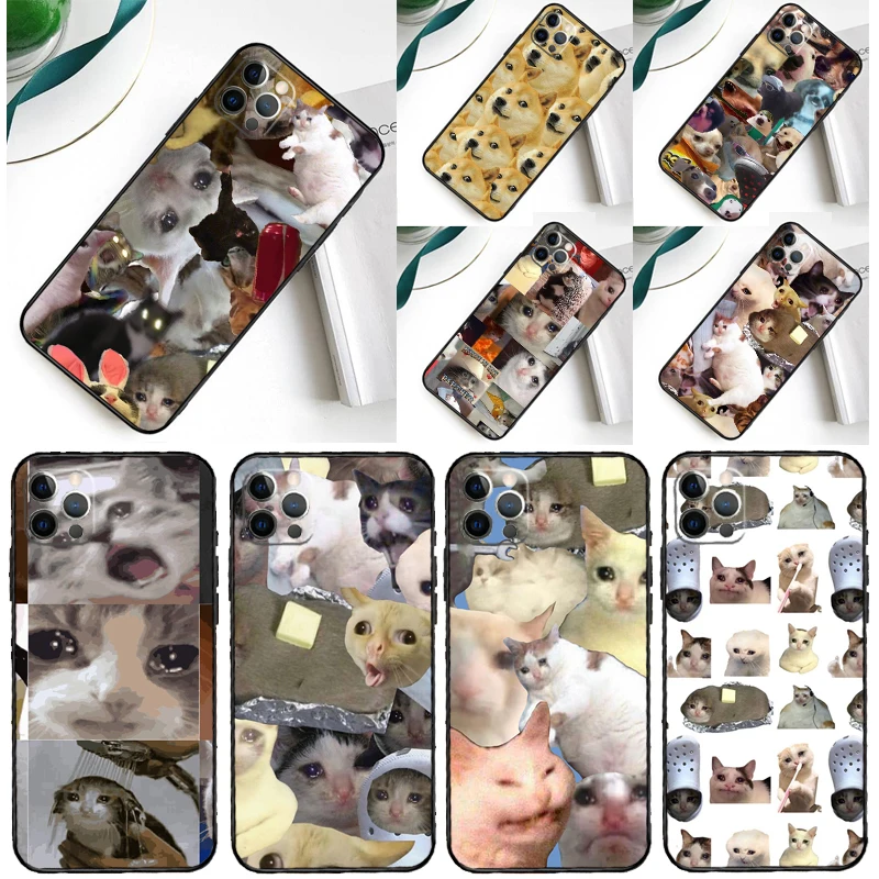 Crying Cat Memes And Dog Phone Case For iPhone 16 15 13 11 12 14 Pro Max Mini X XR XS Max Plus Soft Cover