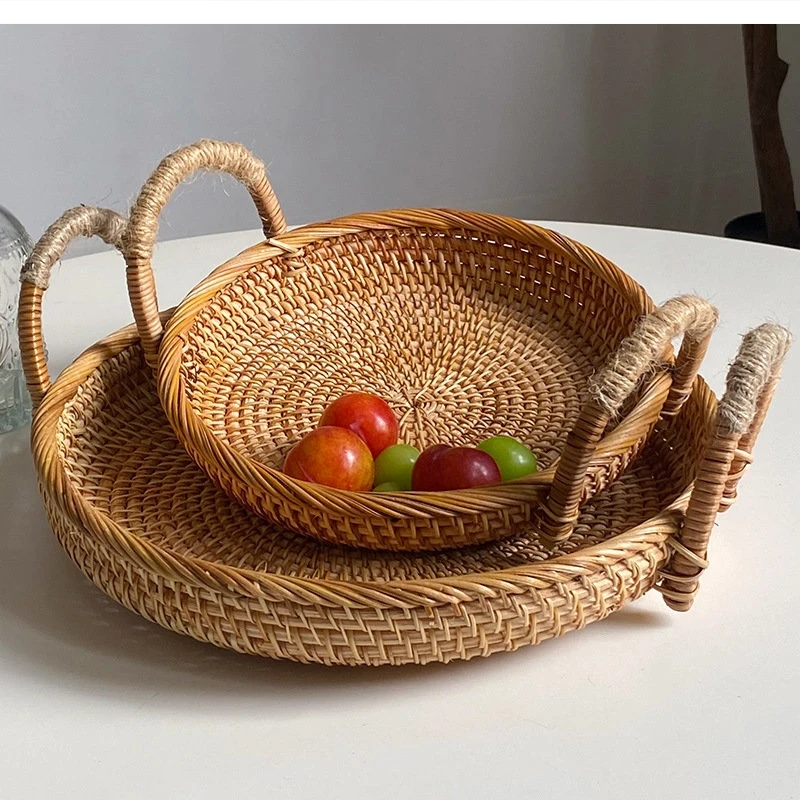 

Nordic rattan woven desktop snacks dried fruit bread storage basket Household tray living room end table