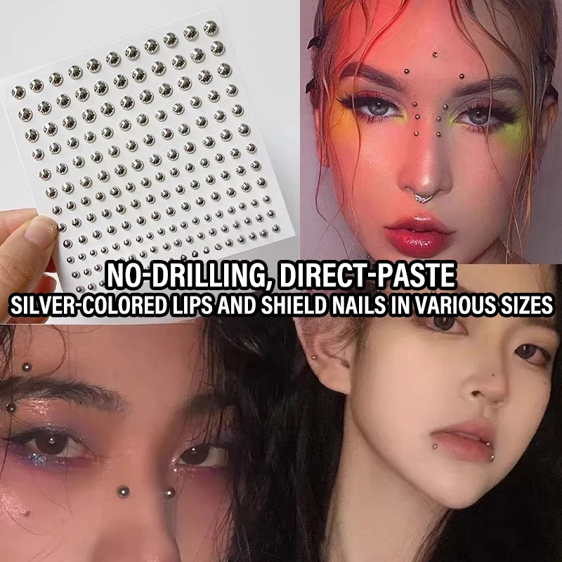 Silvery Fake Diamond Face Stickers Self Adhesive Body Gems for Party Stage Makeup Non Piercied Earring Studs Nose Body Art Decor