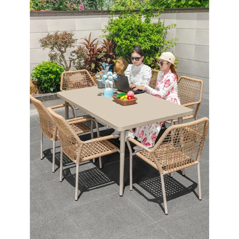 

Nordic outdoor rattan chair high-end outdoor table and chair courtyard garden carbon steel table