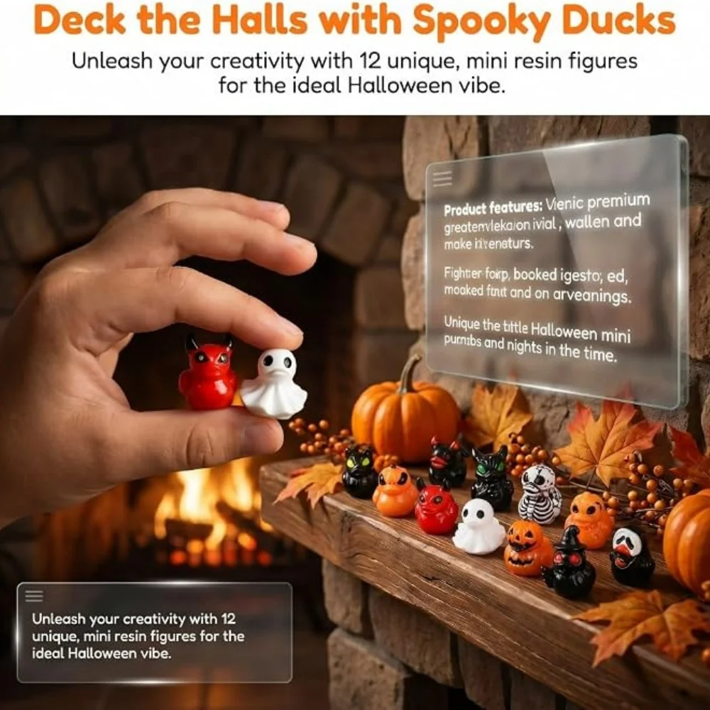 10/100pcs Halloween Mini Ducks Figurines Devil Ghost Skull Resin Tiny Spooky Statues Bulk Set for Party Festive Favor Decor Gift