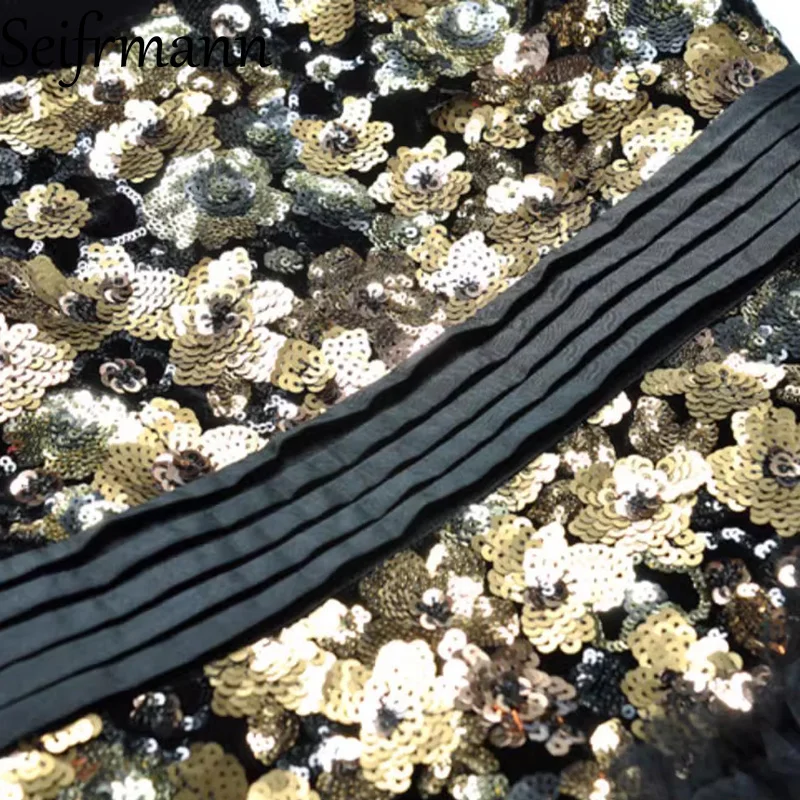 Seifrmann 2026 printemps femmes nouvelle mode col rond lanterne à manches longues mousseux velours épissage maille taille robe