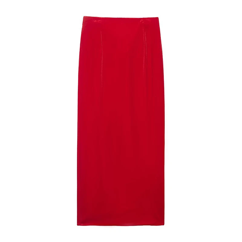 YENKYE New 2026 Women Red Velvet Knot Skirt Sexy Slit High Waist Pencil Long Skirts Party faldas mujer