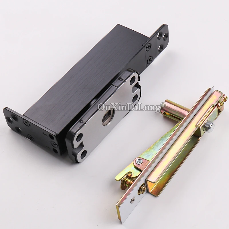 1Set Heavy Duty Door Pivot Hinges Hydraulic Buffer+90° Positioning Floor Spring Hinges Invisible Hidden Door Hinges Silver/Black