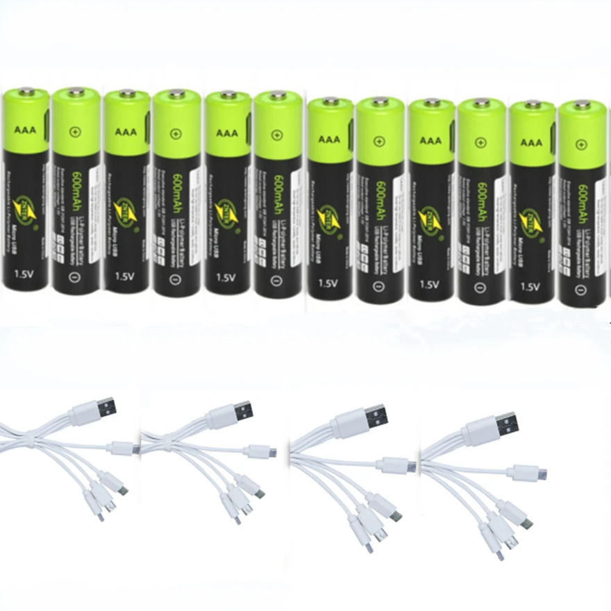 

12pcs/lot Original 1.5V AAA 600mAh rechargeable lithium battery USB lithium polymer battery + Micro USB cable