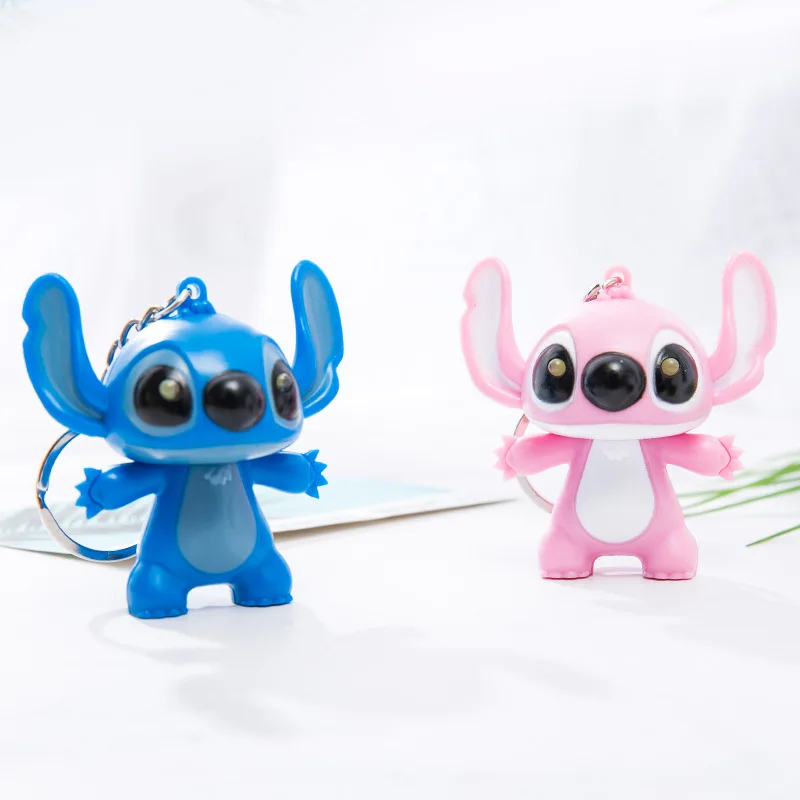 Disney Stitch Toys Keychain Anime Figure Stitch Pendant Pink Angel Keychains Women Car Keyring Girl Birthday Gift Eyes Glow Cute