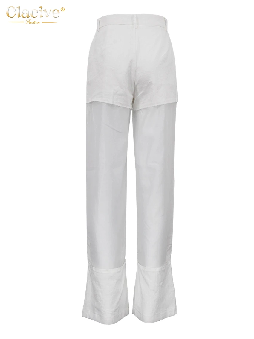 Clacive Fashion Loose White Cotton Women\'s Pants 2025 Elegant High Waist Wide Trousers Vintage Classic Patchwork Pants Female