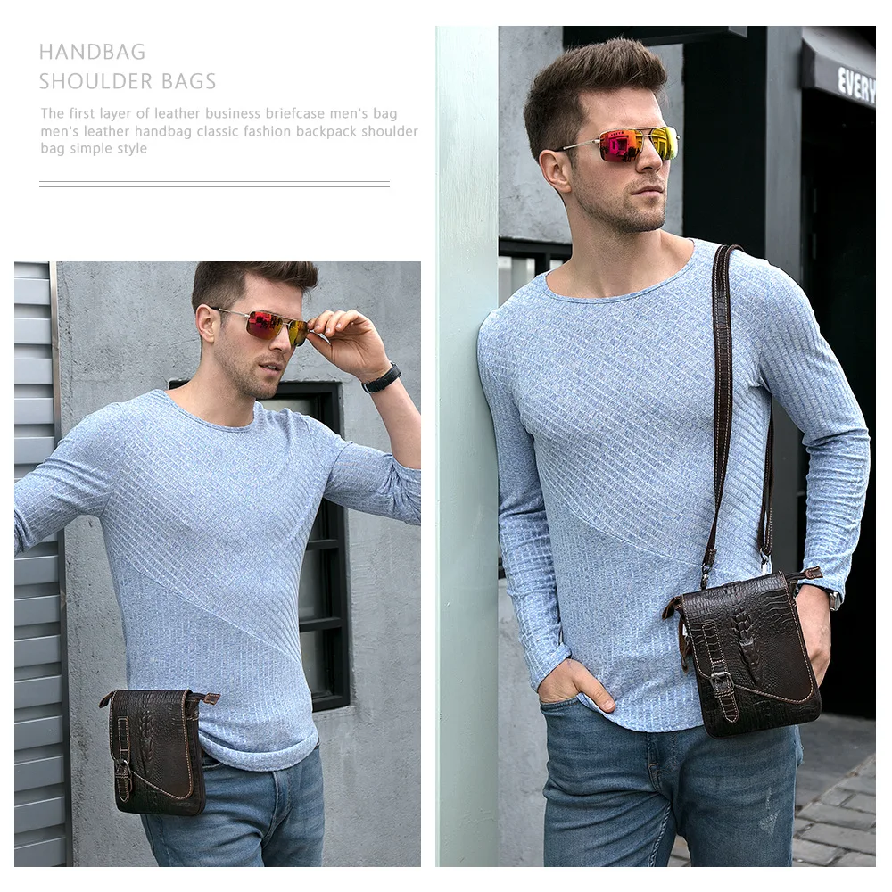 MLT-8000 Top layer cowhide crocodile pattern flip cover business shoulder bag, fashionable multifunctional crossbody bag