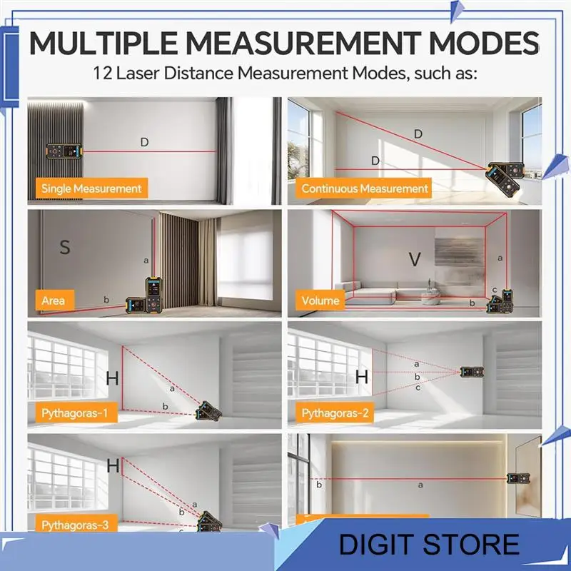 DIGIT-Stud Finder Wall Scanner Laser Distance Meter, Multifunction Stud Locator With Upgraded Smart Sensor, Display And Voice