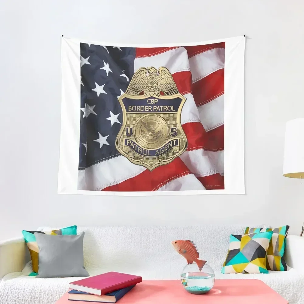 United States Border Patrol - USBP Patrol Agent Badge over American Flag Tapestry Wall Hanging Decor Tapestry