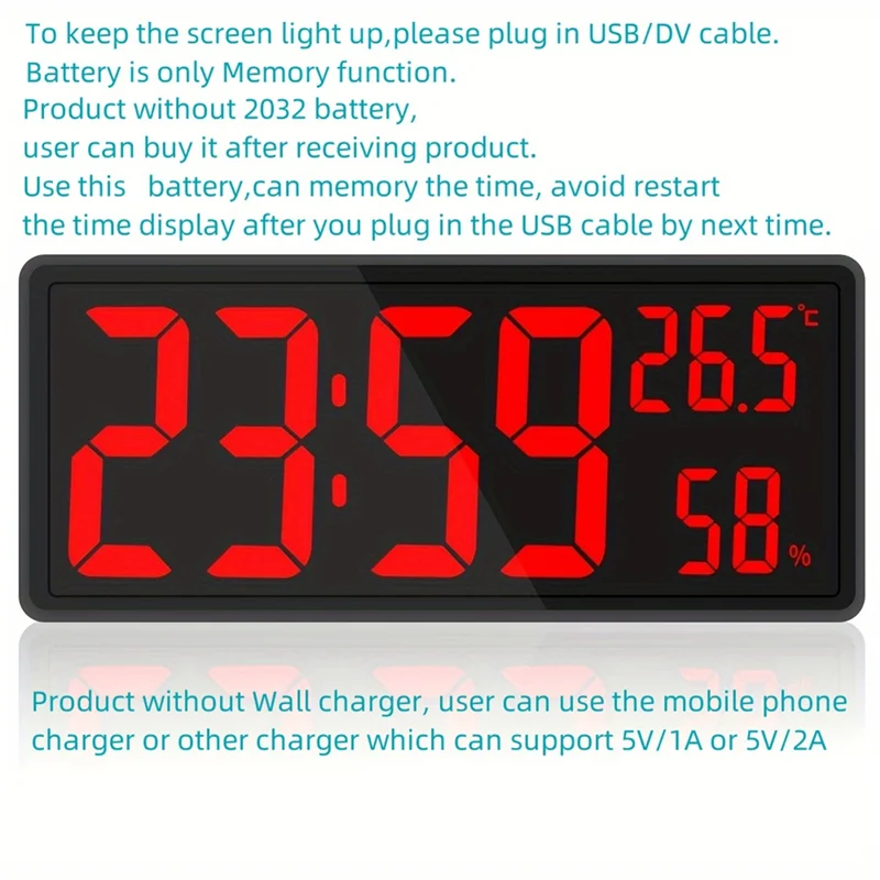 Super Large Screen Wall-Mounted Clock, BIG BOWL Design, Living Room LED Digital Clock,Hanging Stand For Home Decor