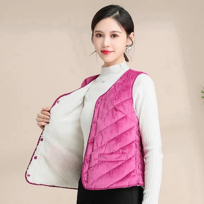 Ladies Lightweight Fce Vest Close-Fitting ort Sle Warm Inner Cotton Vest V-Ne Single Button Closure  Color