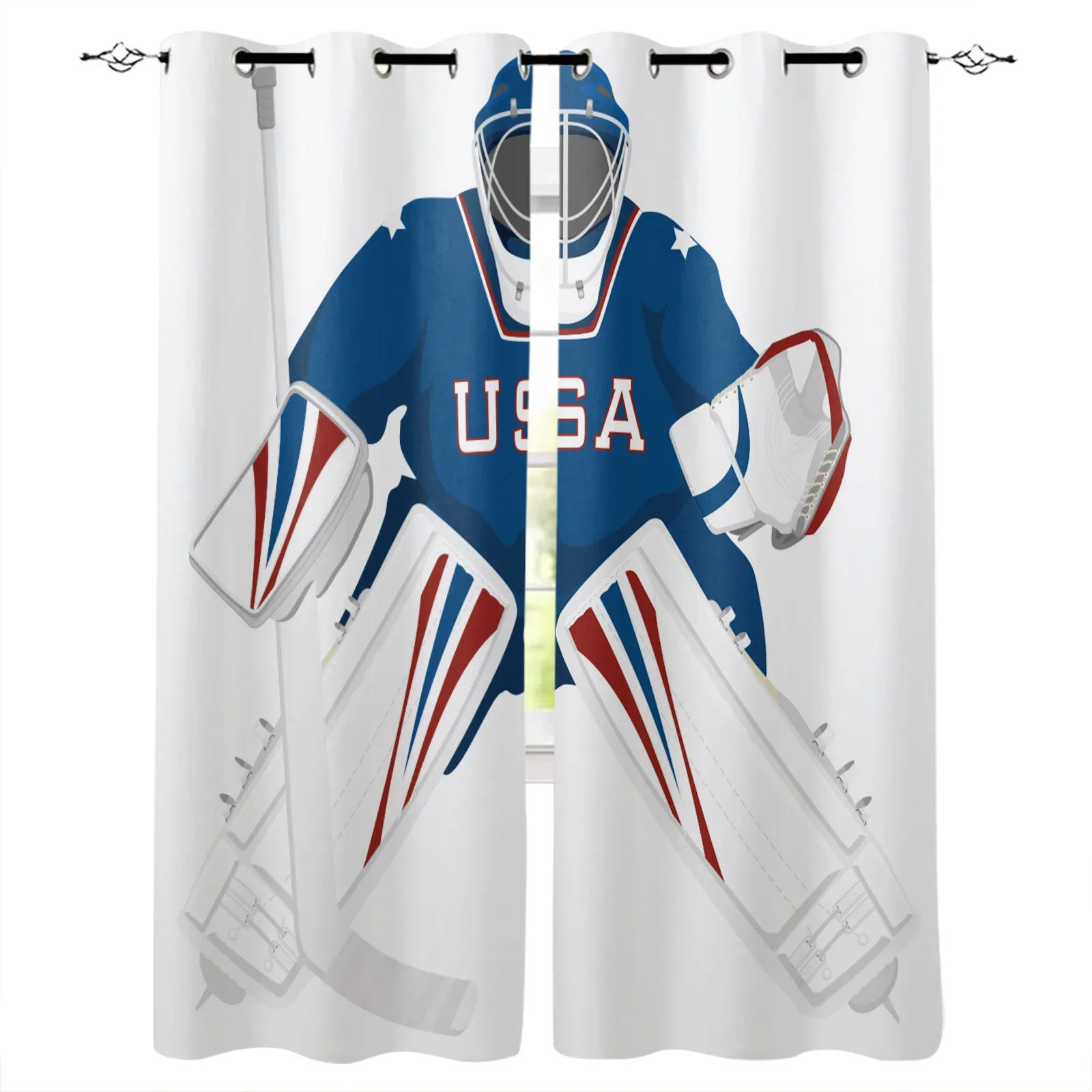 Hockey Game Animation American Character Blackout Curtains Window Curtains For Bedroom Living Room Decor Window Treatments