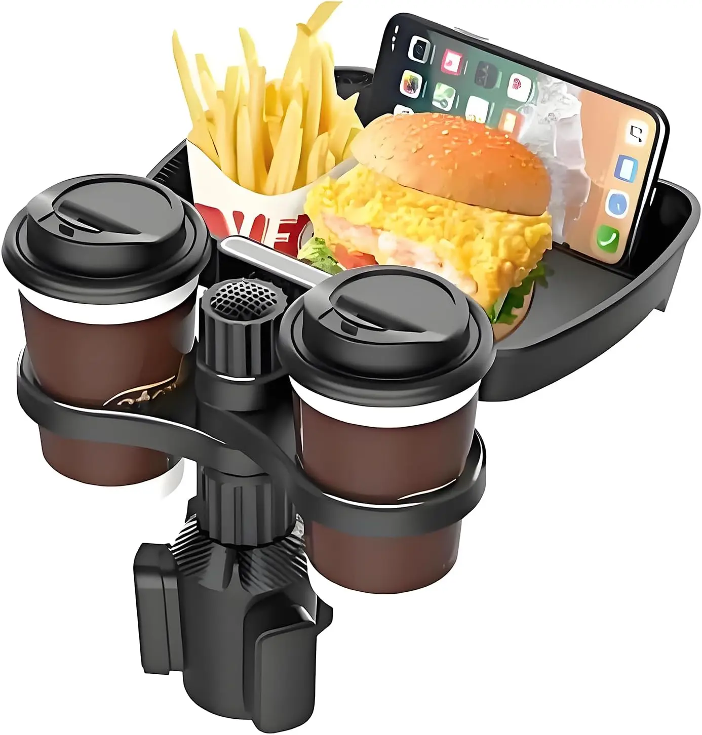 

Car Cup Holder Expander 3-in-1 Universal Dual Cup Holder Tray with 2.3" to 3.6" Detachable Large Food Tray Swivel
