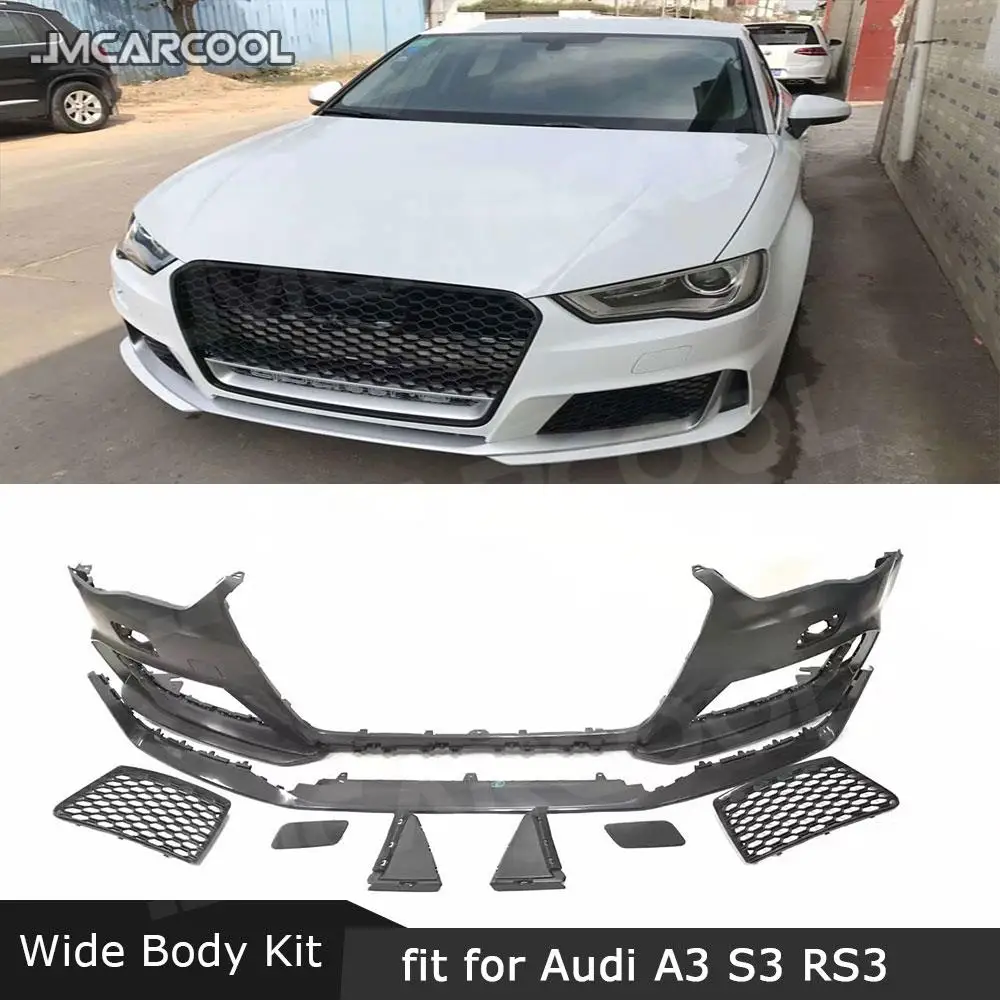 

PP Wide Body Kit Front Bumper Lip Spoiler Front Air Duct Splitter For Audi A3 S3 RS3 Style 2014-2016 Decoration Car Styling