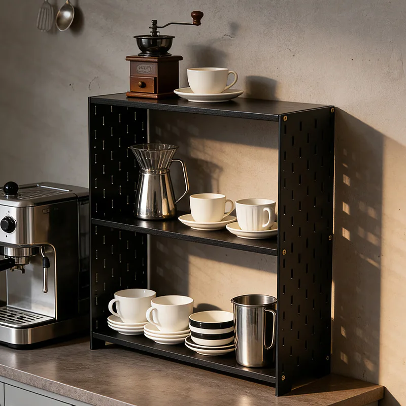

Cup holder Double-layer water cup rack Coffee corner arrangement Finishing rack Solid wood hole board Multifunctional