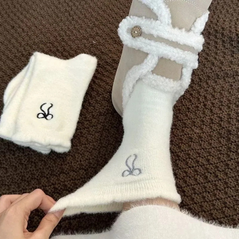 غامض القوس الجوارب أفخم الشتاء الدافئ عدم الانزلاق السيطرة للنساء الفتيات منتصف العجل طاقم الجوارب البوليستر لينة صالة النوم مريحة #6