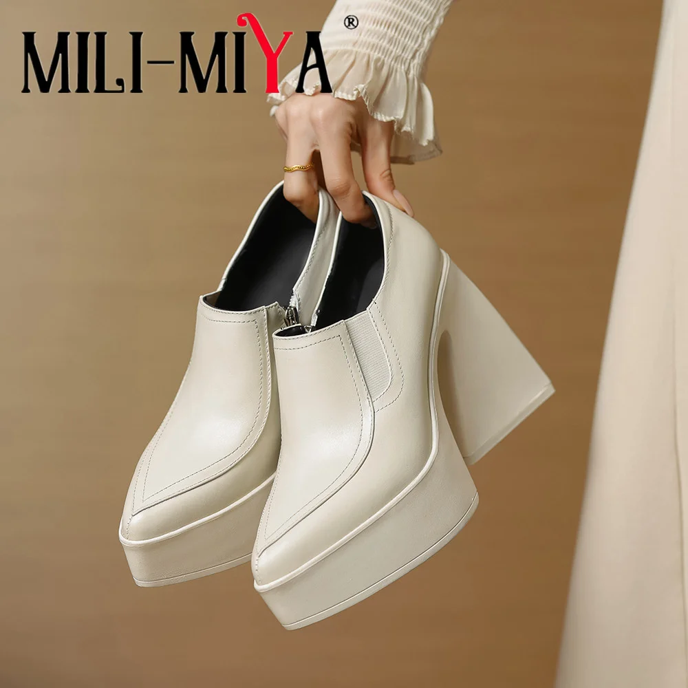 

MILI-MIYA/Новое поступление, женские туфли-лодочки из полиуретана с ультралегкой подошвой из коровьей кожи с острым носком, туфли-лодочки без шнуровки на очень высоком толстом каблуке ручной работы