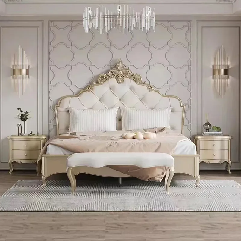 

French Cream Wind Bed Aesthetics Bedroom Modern Simple Light Luxury Bed Unique Fashion Wedding Princess Beliche Home Furniture