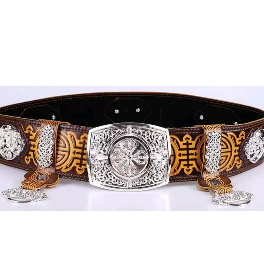 elegant-pure-leather-belt-with-white-bronze-buckle-for-men-mongolian-style-waist-belt-for-mongolian-robe-youth-fashion-accessory