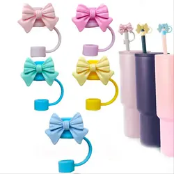 5pcs Bow  Lovely Bowknot Straw Covers Portable Drinking Straw Tips Cover Reusable Straw Protector