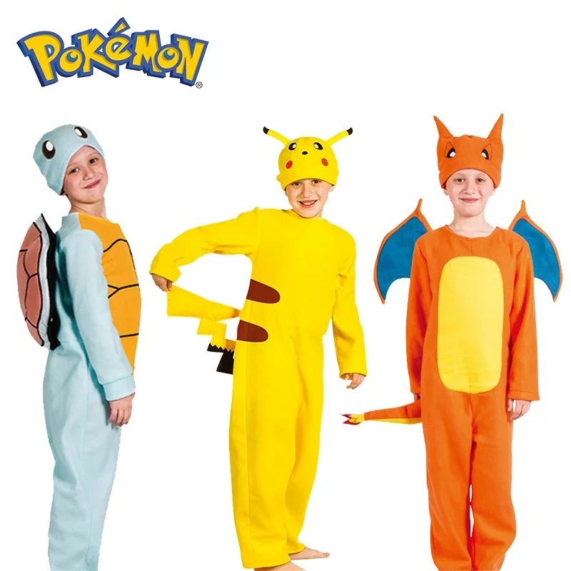 Pajamas Pikachu Cartoon Kids Cosplay Costume Charmander Squirtle Anime Figure Role-Playing Show Clothes Party Supplies