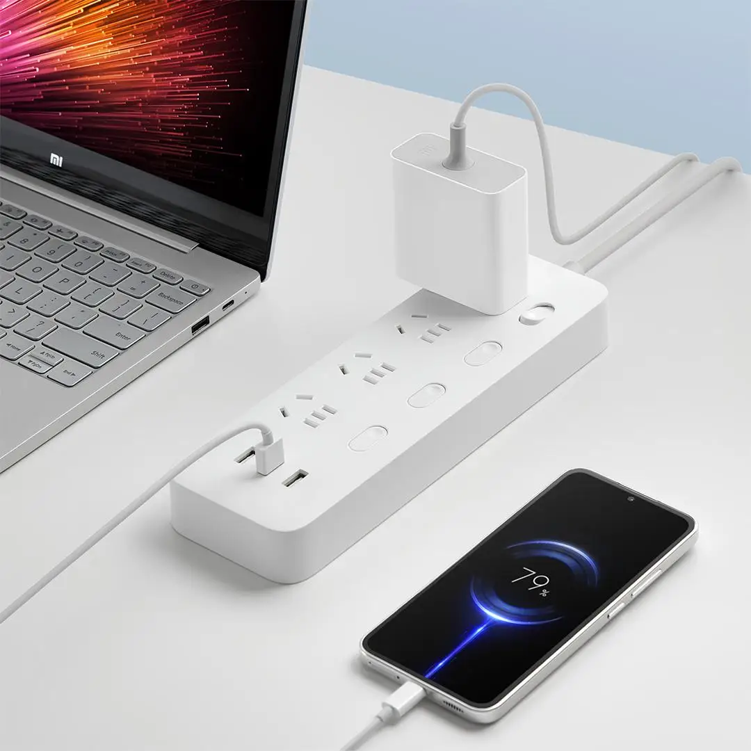 Original Xiaomi Mijia Power Strip 4 Sockets 4 Individual control Switches 5V/2A 3 USB 2m Extension Sockets Charger Adapter