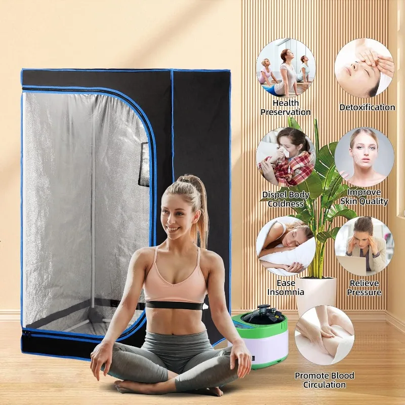 Full Size Portable Steam Sauna Kit Personal Full Body Home Spa for Detox Relaxation, 4 Liters 1600W Steamer