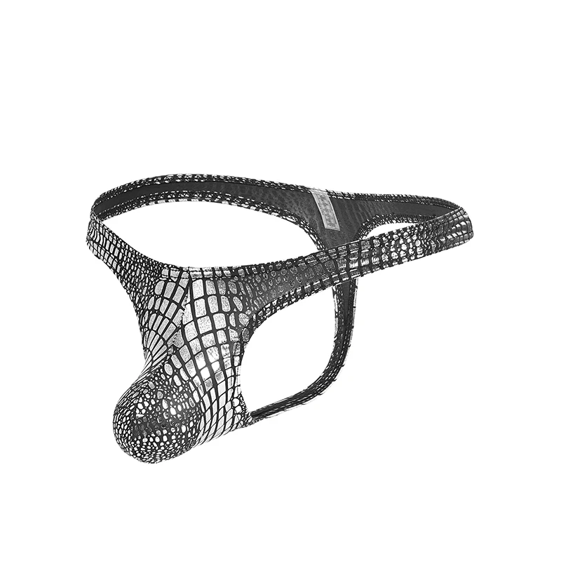 Men Sexy Faux Leather Thong Underwear Snakeskin Pattern T-back U Pouch G String Low Rise Briefs Erotic Plus Size XL Man Lingerie
