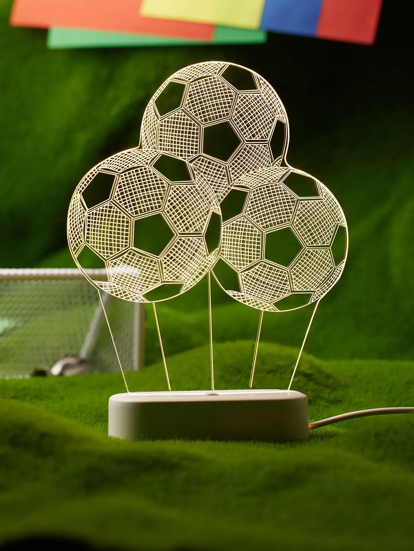 1 قطعة مصباح كرة قدم ثلاثي الأبعاد متعدد الكرات، ضوء ليلي صغير على شكل كرة القدم، مصباح مكتبي مزخرف يعمل بمنفذ USB