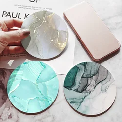 Round Absorbent Ceramic Stone Coasters Set with Cork Base Marble Coasters for Table Housewarming Gift for Home Decoration