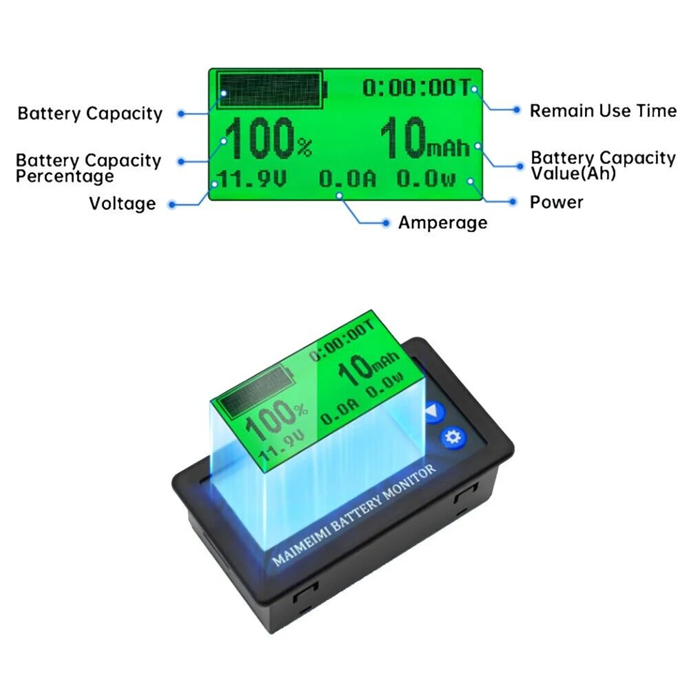 H56CH LCD Digital Hall Coulomb Meter Ammeter Voltmeter DC9-100V 50A 100A 300A 400A Voltage Current Power Meter Battery Indicator