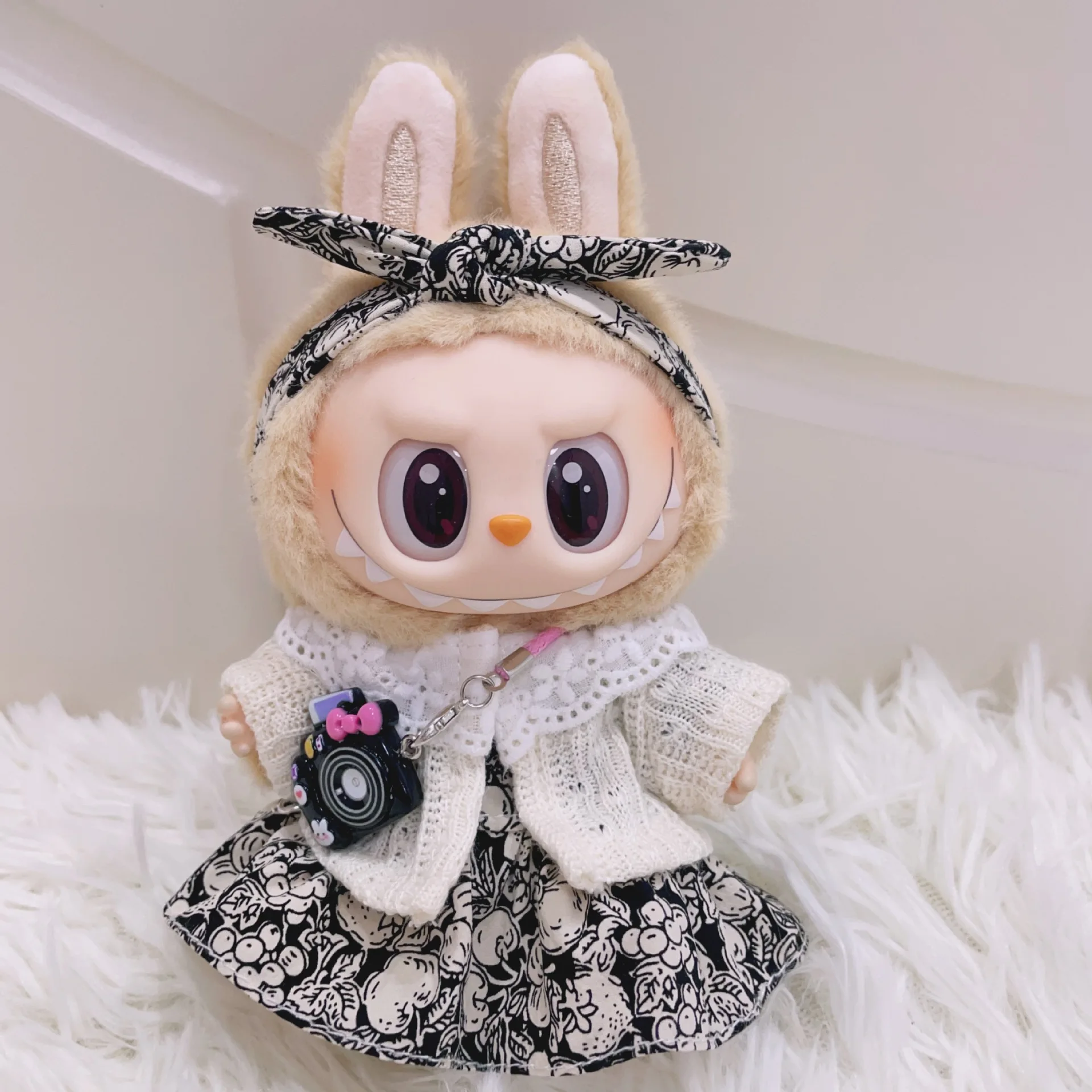 Labubu Doll Clothes Butterfly Knot Floral Set 17cm Plush Doll Clothes Replacement Labubu I II Idol Doll Sitting Party