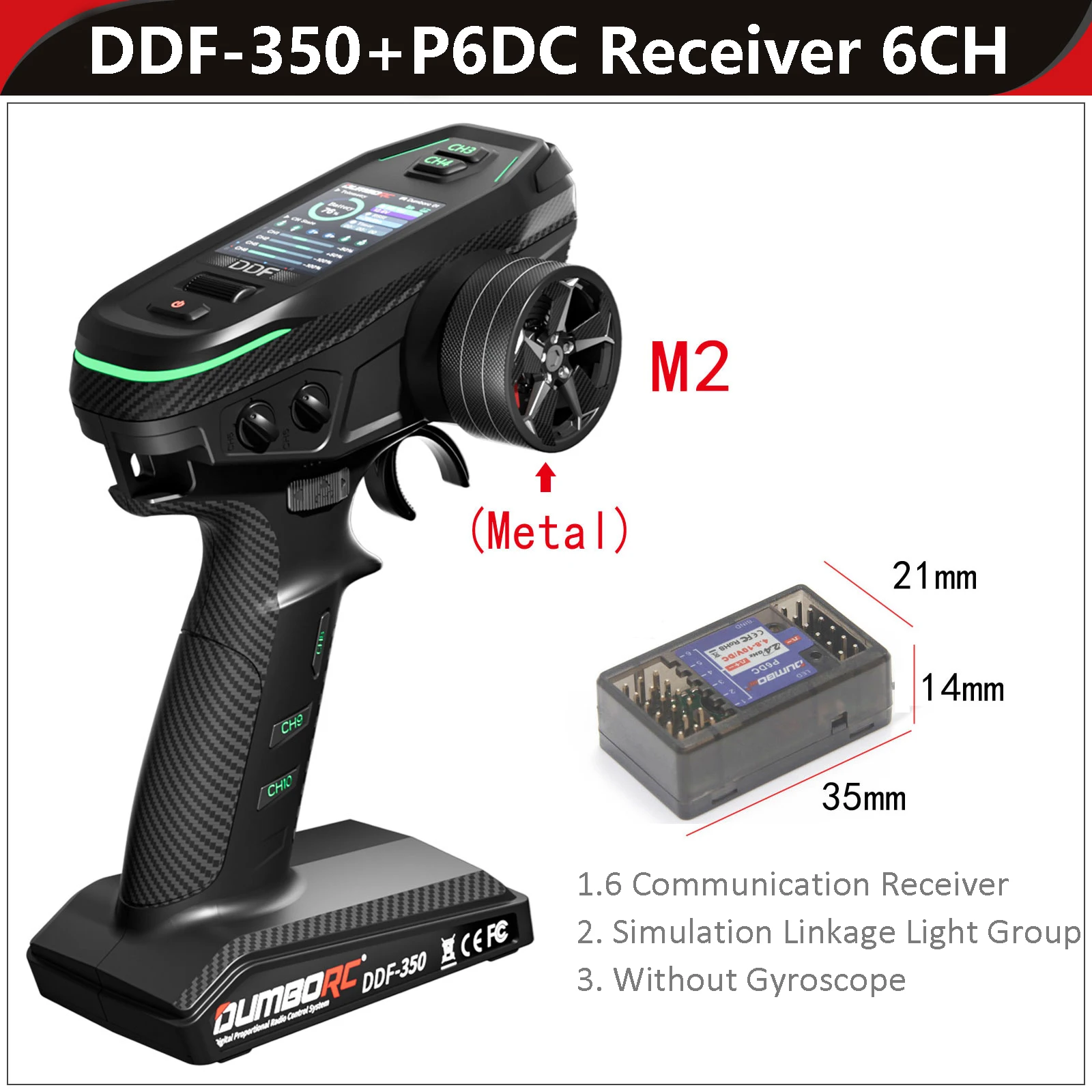 DUMBORC Telecomando DDF-350 2.4GHZ 10CH Schermo HD Trasmettitore RC con ricevitore Sistema radio per RC Auto Barca Carro Armato Aereo