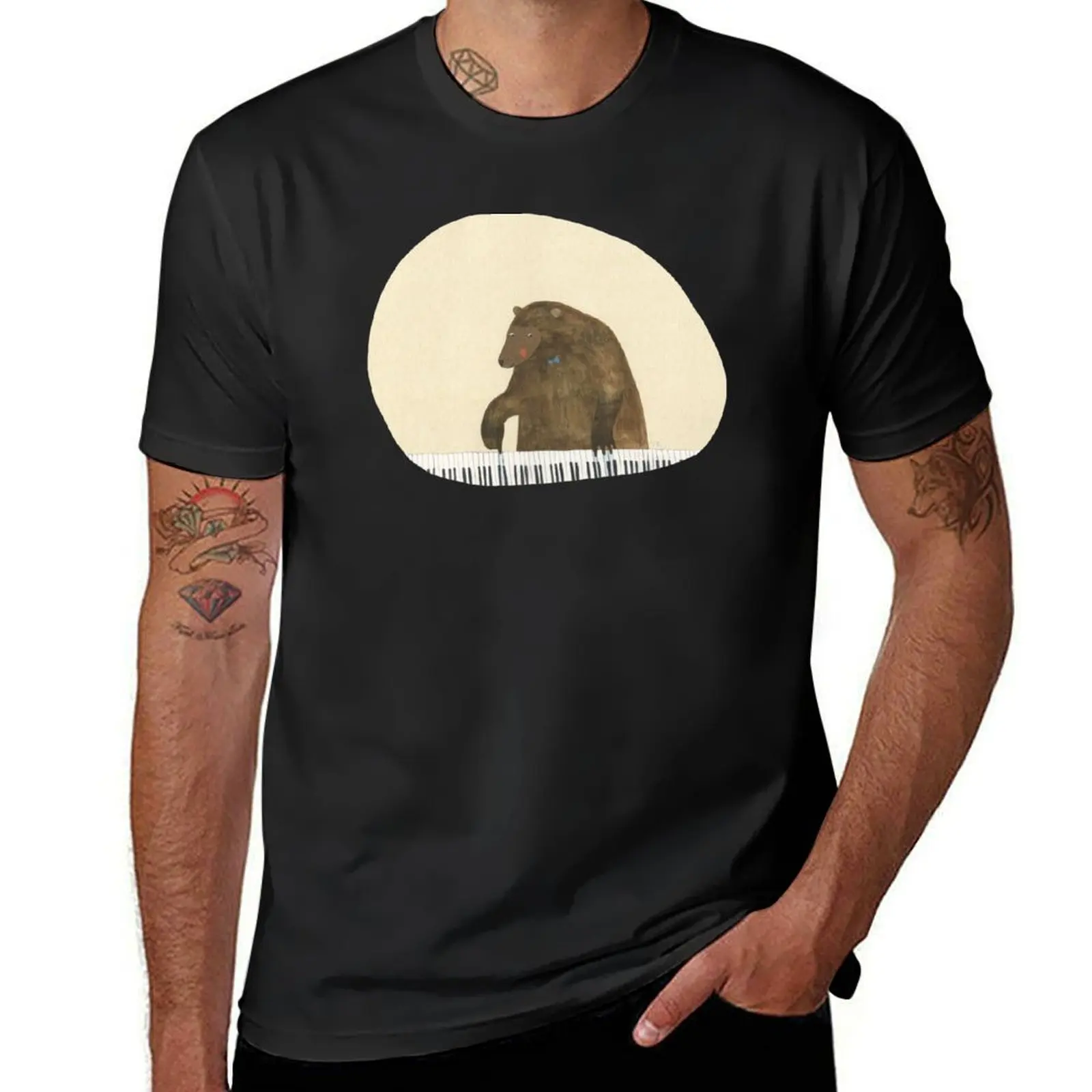 

Bear playing on piano T-Shirt basketball graphic tees summer clothes sports fans mens plain t shirts