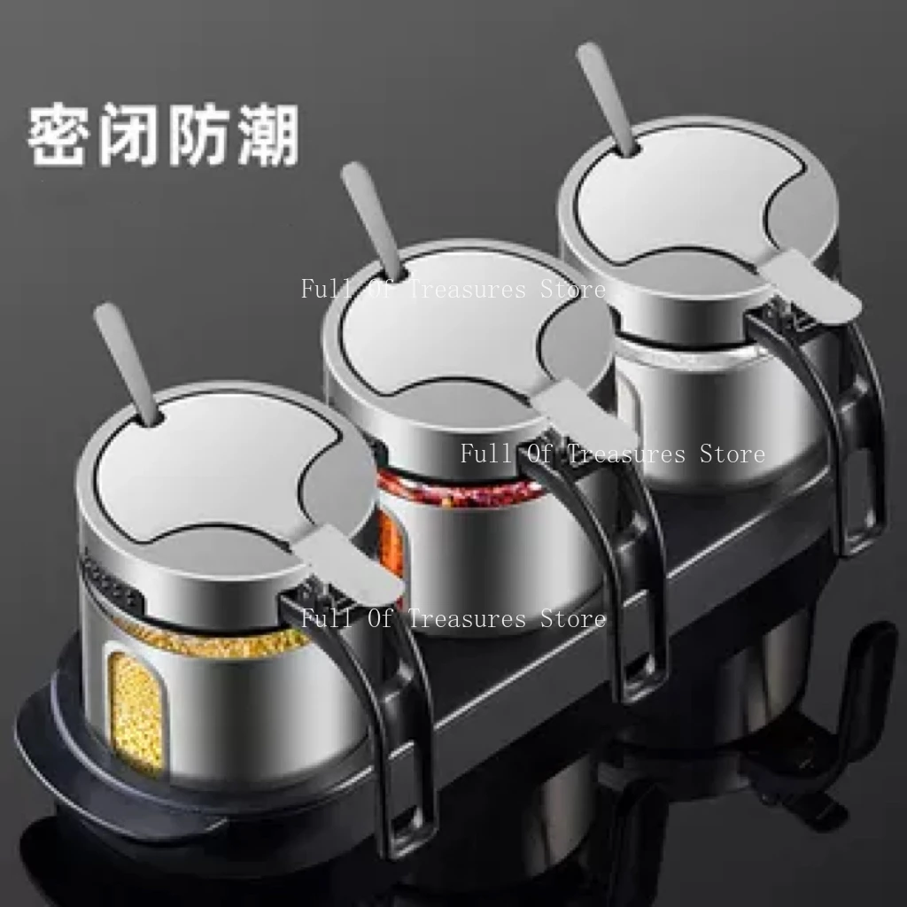 

High quality stainless steel seasoning tank salt tank household seasoning storage box combination set