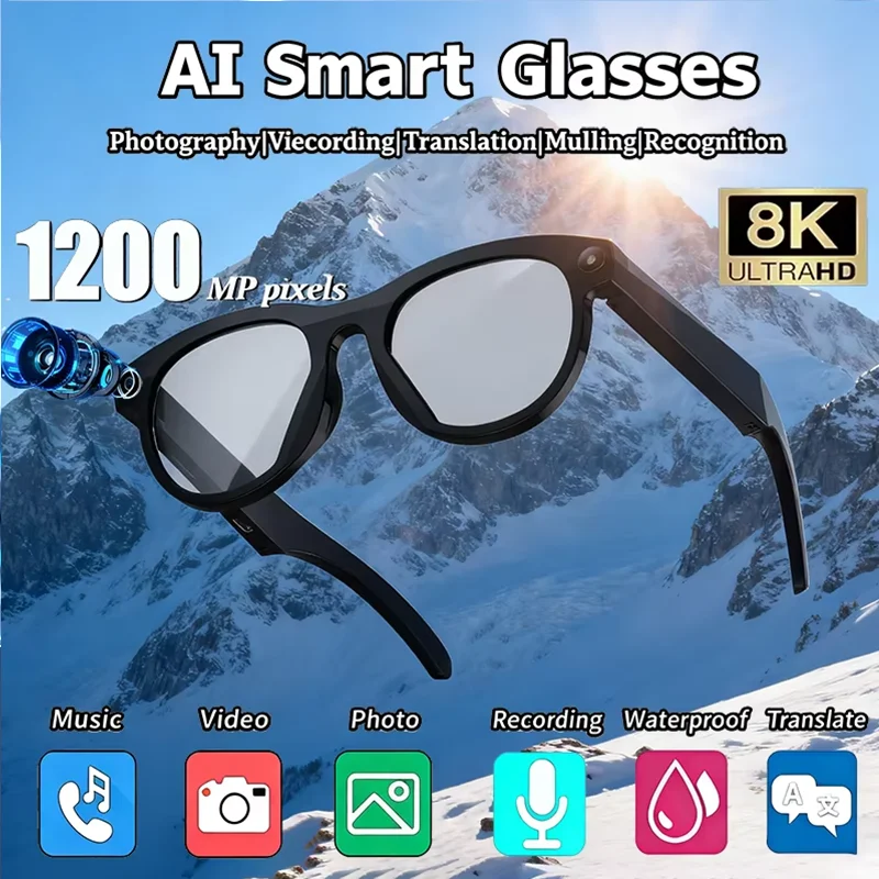 

8K HD AI Smart Camera Glasses Translation Camera Glasses Multifunctional Bluetooth Calling Voice Assistant Music Player