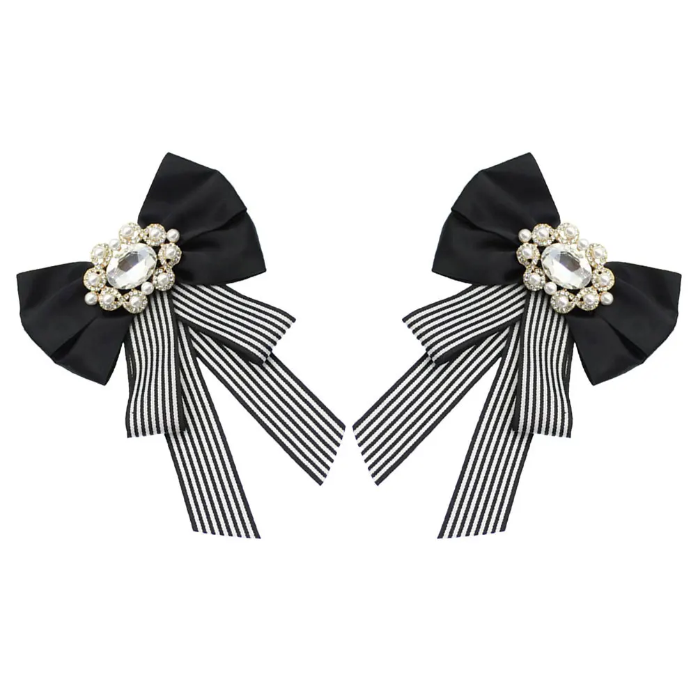 

2pcs Butterfly Knot Rhinestone Bow Brooch For Women Pre-Tied Neck Tie Lapel Pin Clothing Hat Shawl Accessory Large Bowknot Suit
