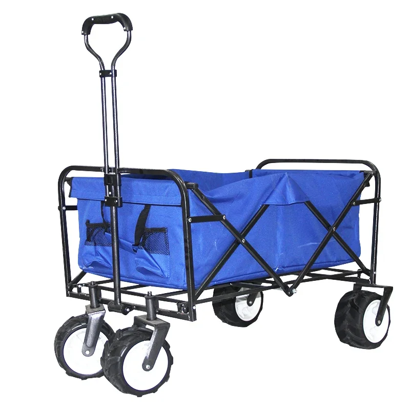 

popular camping wagon portable foldable plastic push carry trolley with steel handles beach cart