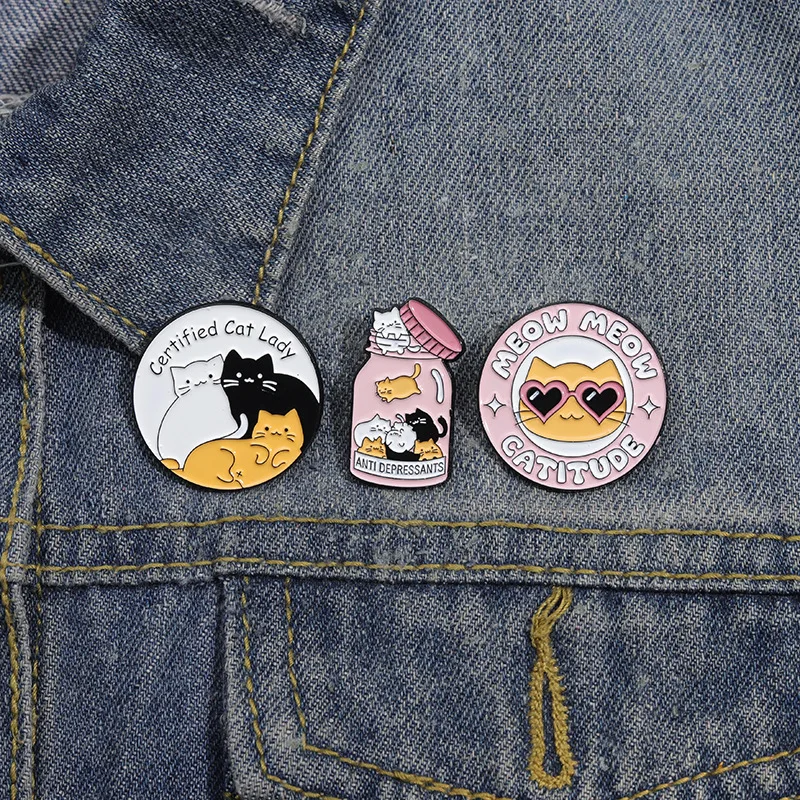 Certified Cat Lady Enamel Pins Custom Cats ANTI Depression Brooches Lapel Badges Animal Jewelry Gift for Cat Lovers