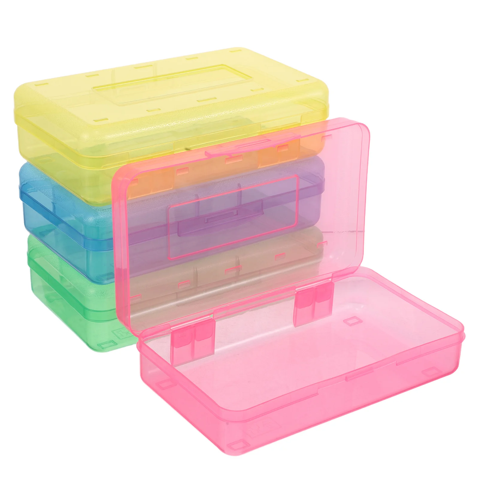 

4Pcs Transparent Pencil Box Colored Plastic Large Capacity Organizer Snap Closure for Classroom School Supplies