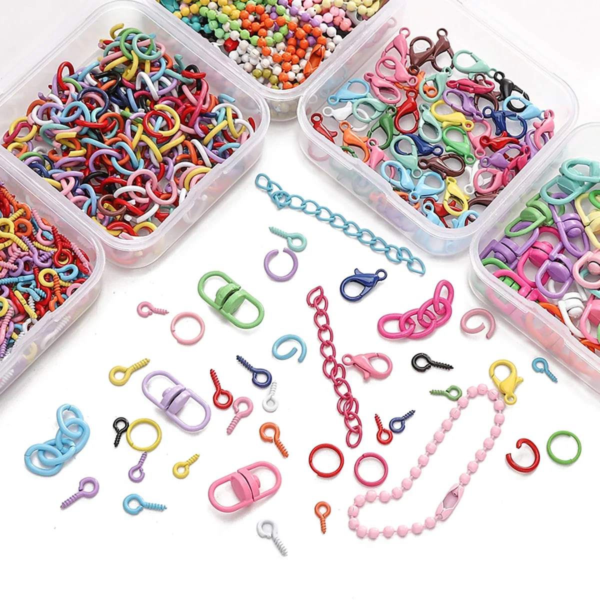 Colorful Mixed Alloy Split Jump Rings Lobster Clasp Eyelets Screw Pins Keychain DIY Jewelry Making Accessories Supplies