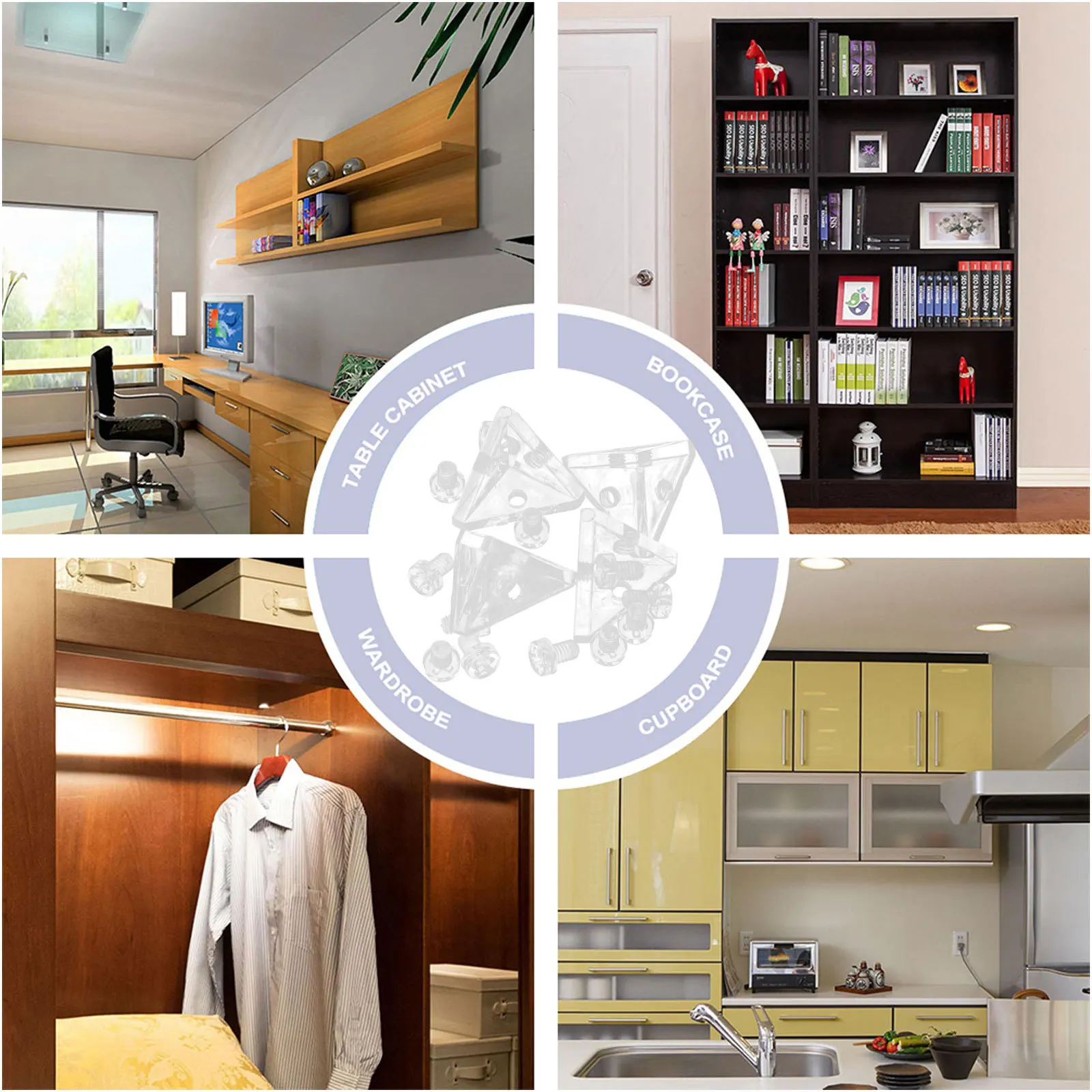 

4 set Acrylic Corner Brackets Clear 3-Hole Right Angle Joint Fastener Durable Shelf Support Bracing For Home Office Furniture