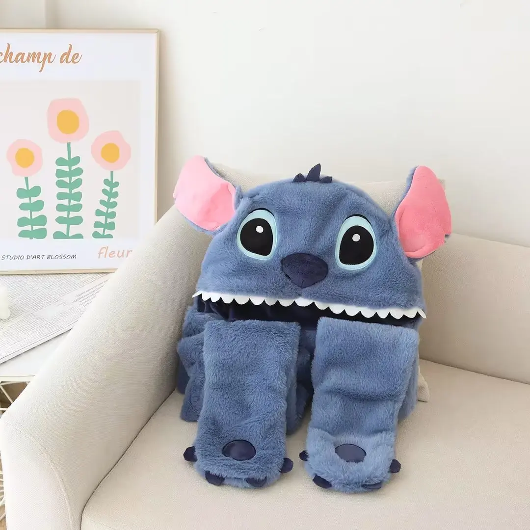 Chapéu e lenço de ponto engroçado Disney, Lindo chapéu de pelúcia, Lenço quente, Luvas para outono e inverno, 3 conjuntos